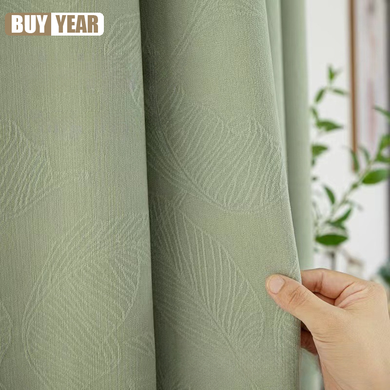 Home Office Buy - Tirai Jacquard tiga dimensi hijau Chenille,