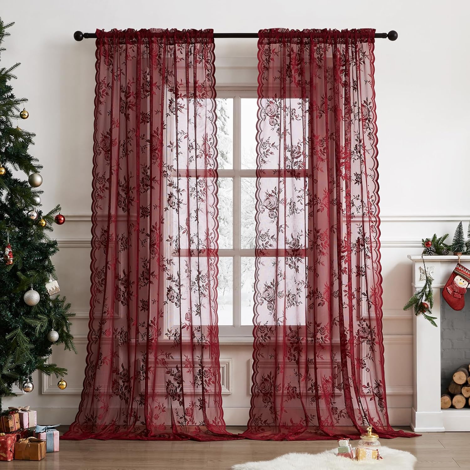 Home Office Rate - 1 buah tirai renda warna burgundy