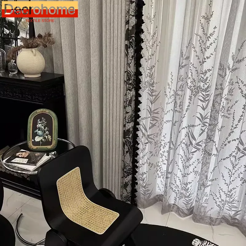 Home Office Buy - Tirai tebal nilon Jacquard kasmir abu-abu