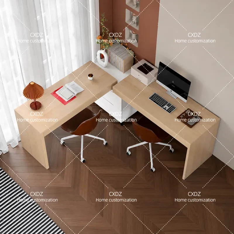 Home Office With Two Desks - Meja Sudut Ganda Nordik Modern Sederhana,