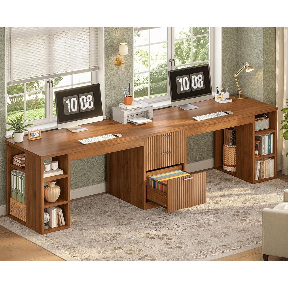 96.5 Meja Komputer dengan Rak  - Home Office With Two Desks ulasan dan harga