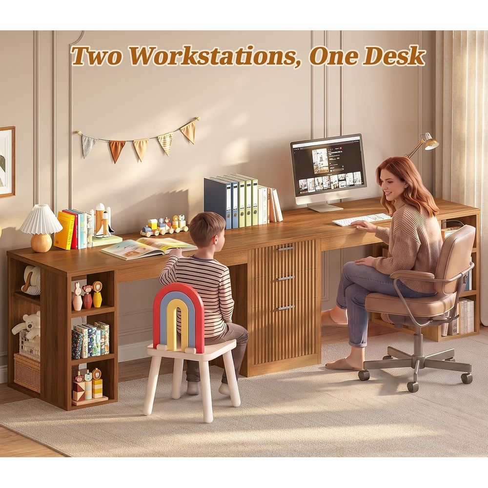 96.5 Meja Komputer dengan Rak  - Home Office With Two Desks ulasan dan harga