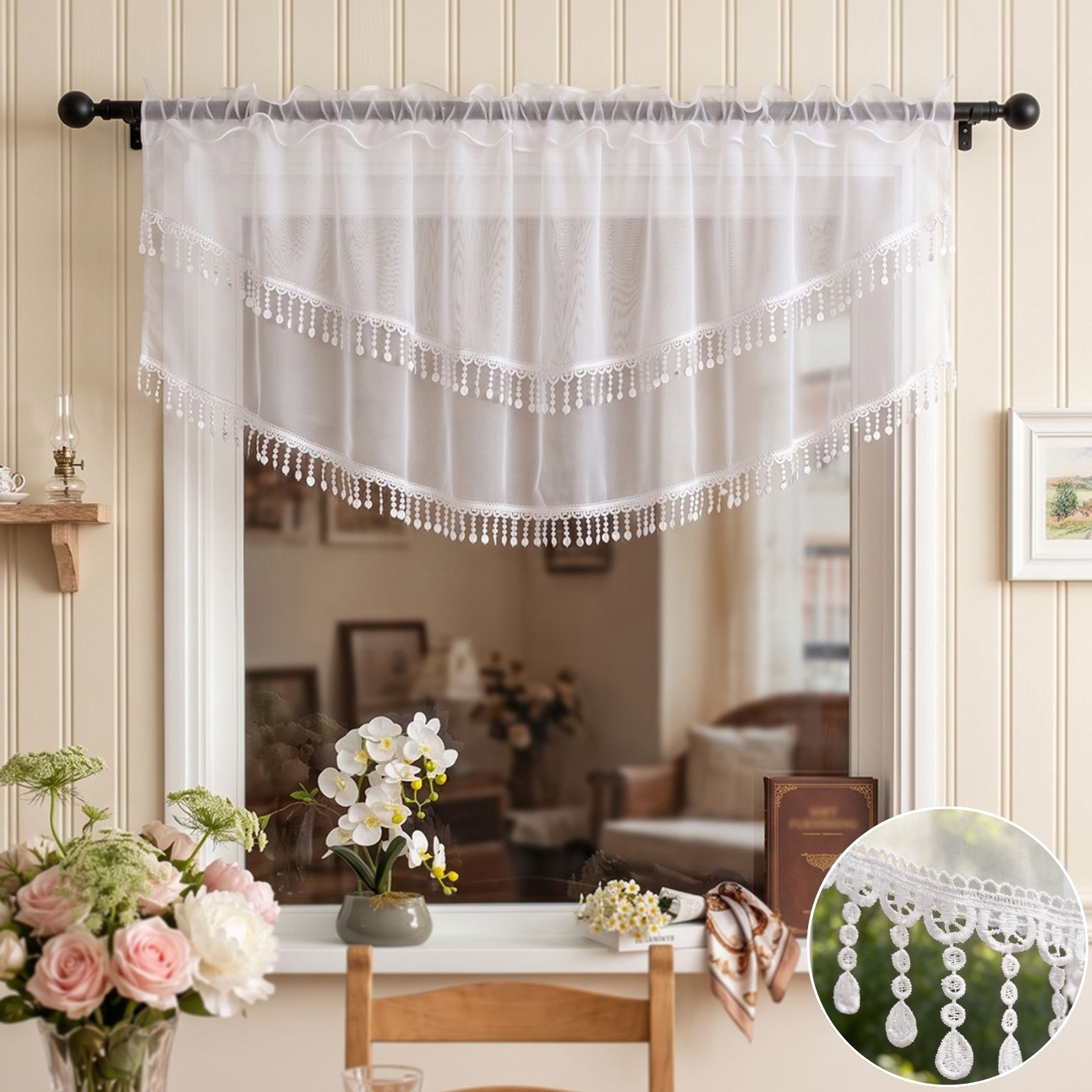 2 Buah Tirai Valance Kafe Rumb - Home Office Rate ulasan dan harga