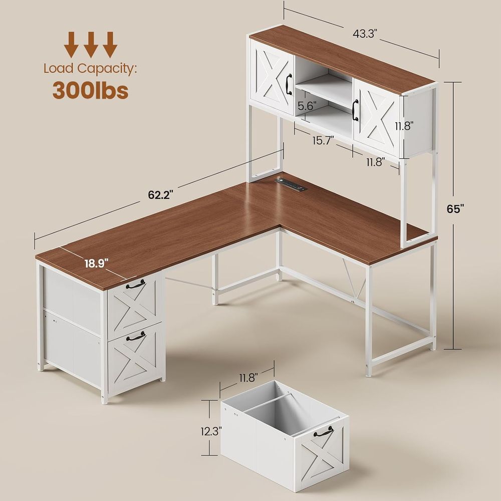 Meja Bentuk L dengan Rak Atas, - Home Office With Two Desks ulasan dan harga