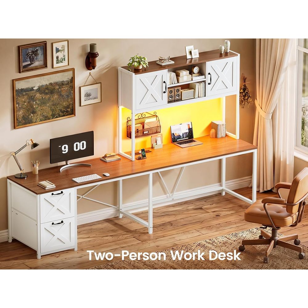 Meja Bentuk L dengan Rak Atas, - Home Office With Two Desks ulasan dan harga