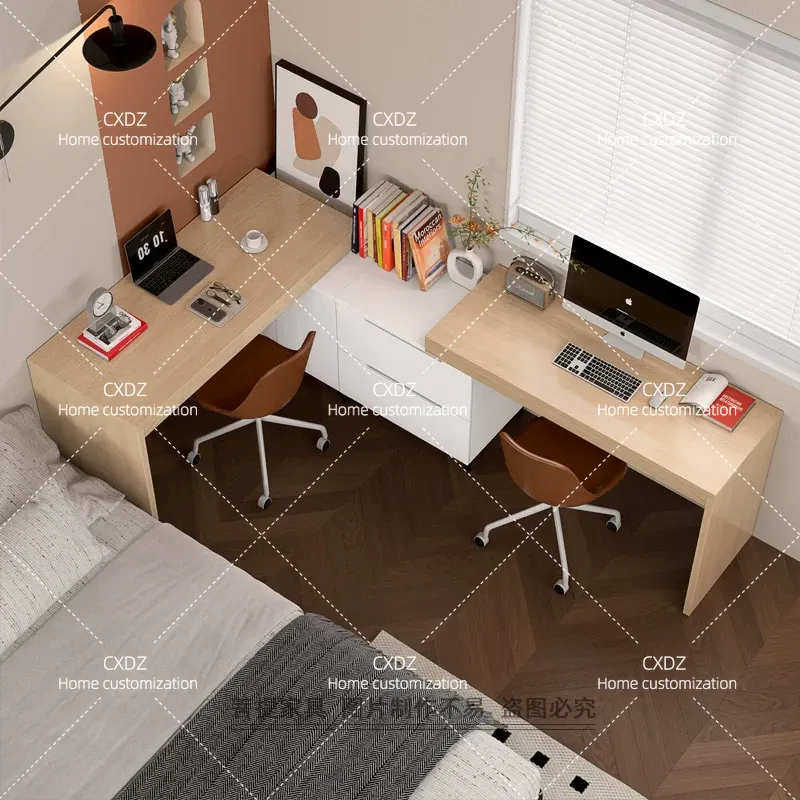 Meja Sudut Ganda Nordik Modern - Home Office With Two Desks ulasan dan harga