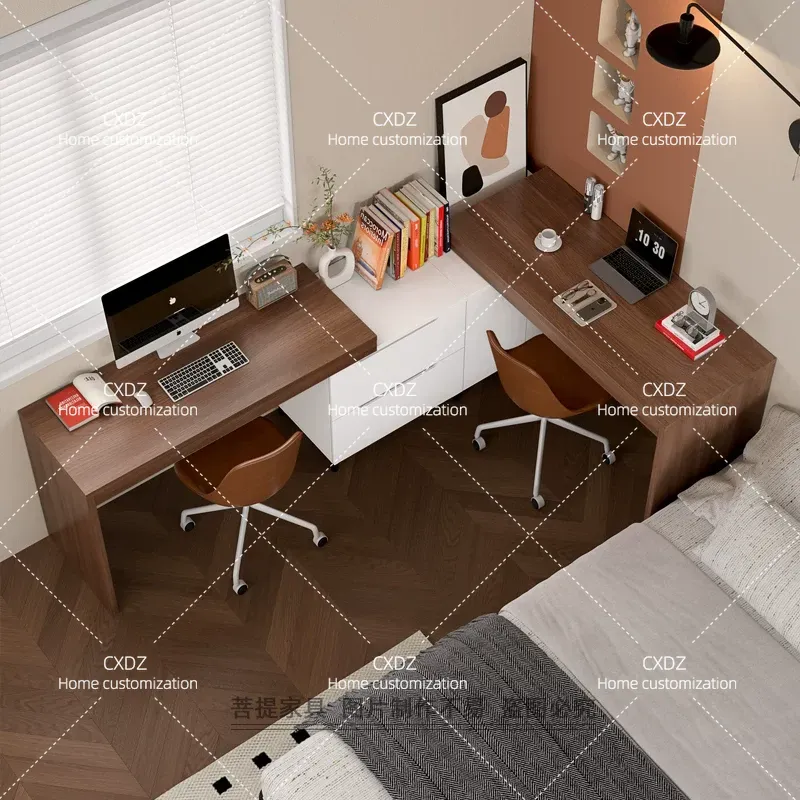 Meja Sudut Ganda Nordik Modern - Home Office With Two Desks ulasan dan harga