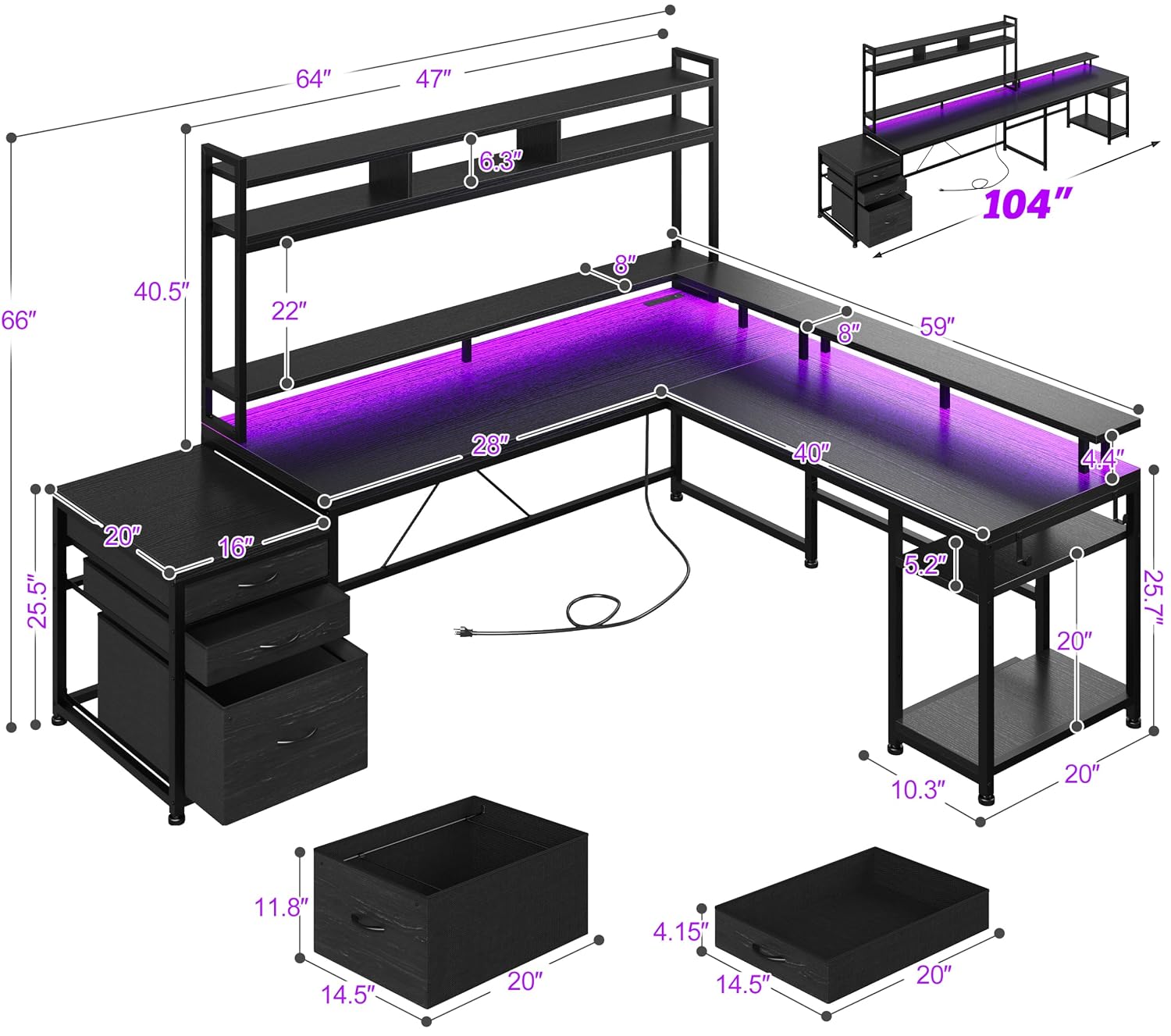 Meja Gaming Bentuk L 64x59 Inc - Home Office With Two Desks ulasan dan harga