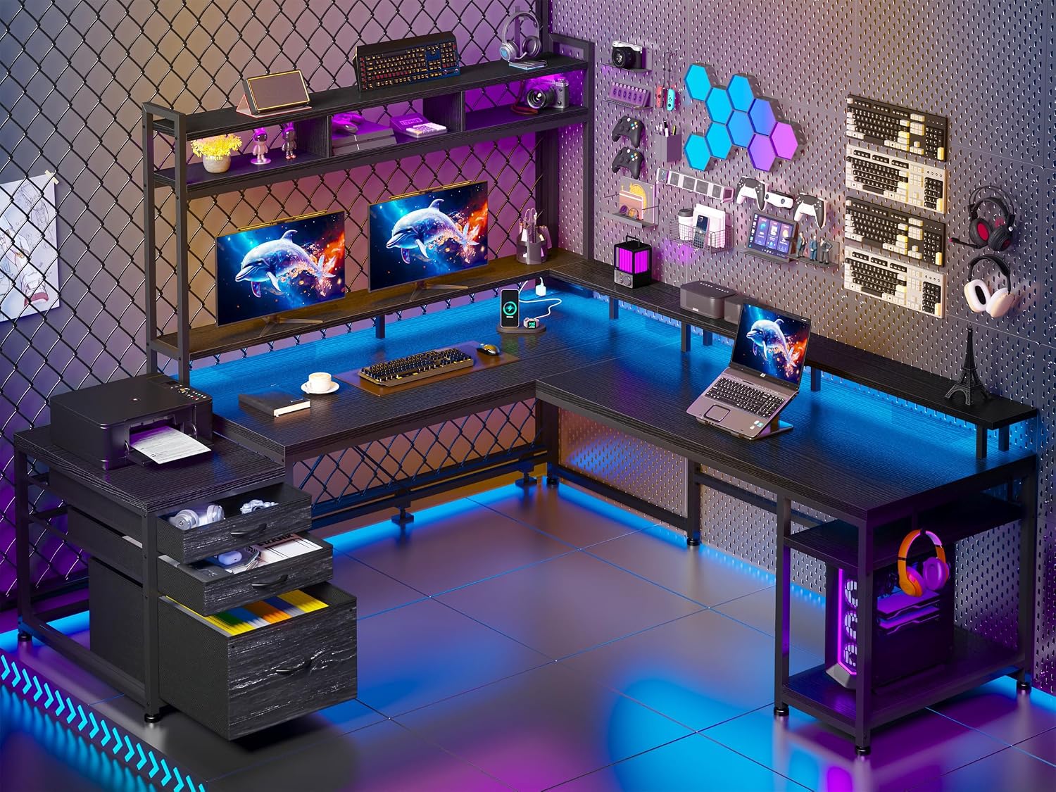 Meja Gaming Bentuk L 64x59 Inc - Home Office With Two Desks ulasan dan harga