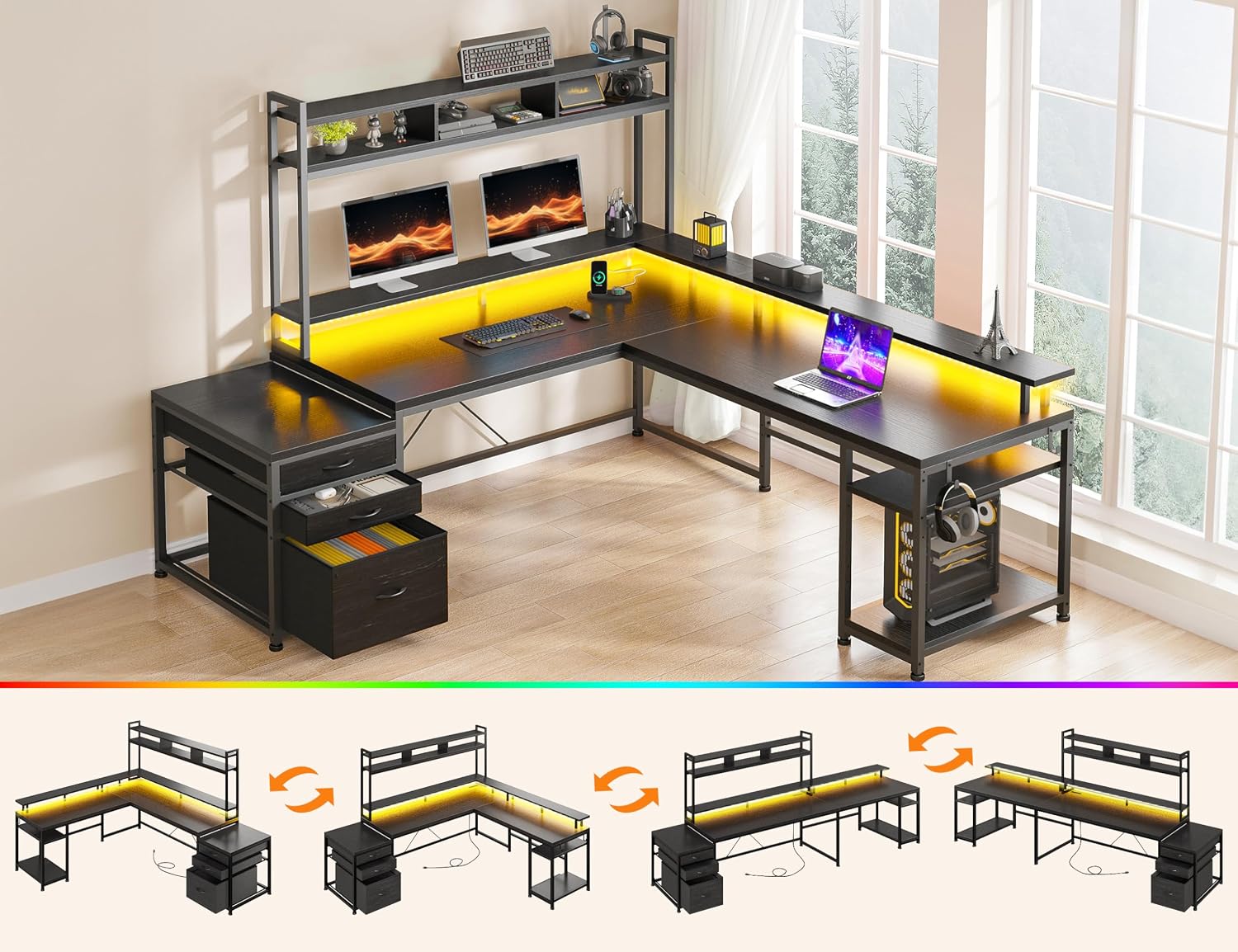 Meja Gaming Bentuk L 64x59 Inc - Home Office With Two Desks ulasan dan harga