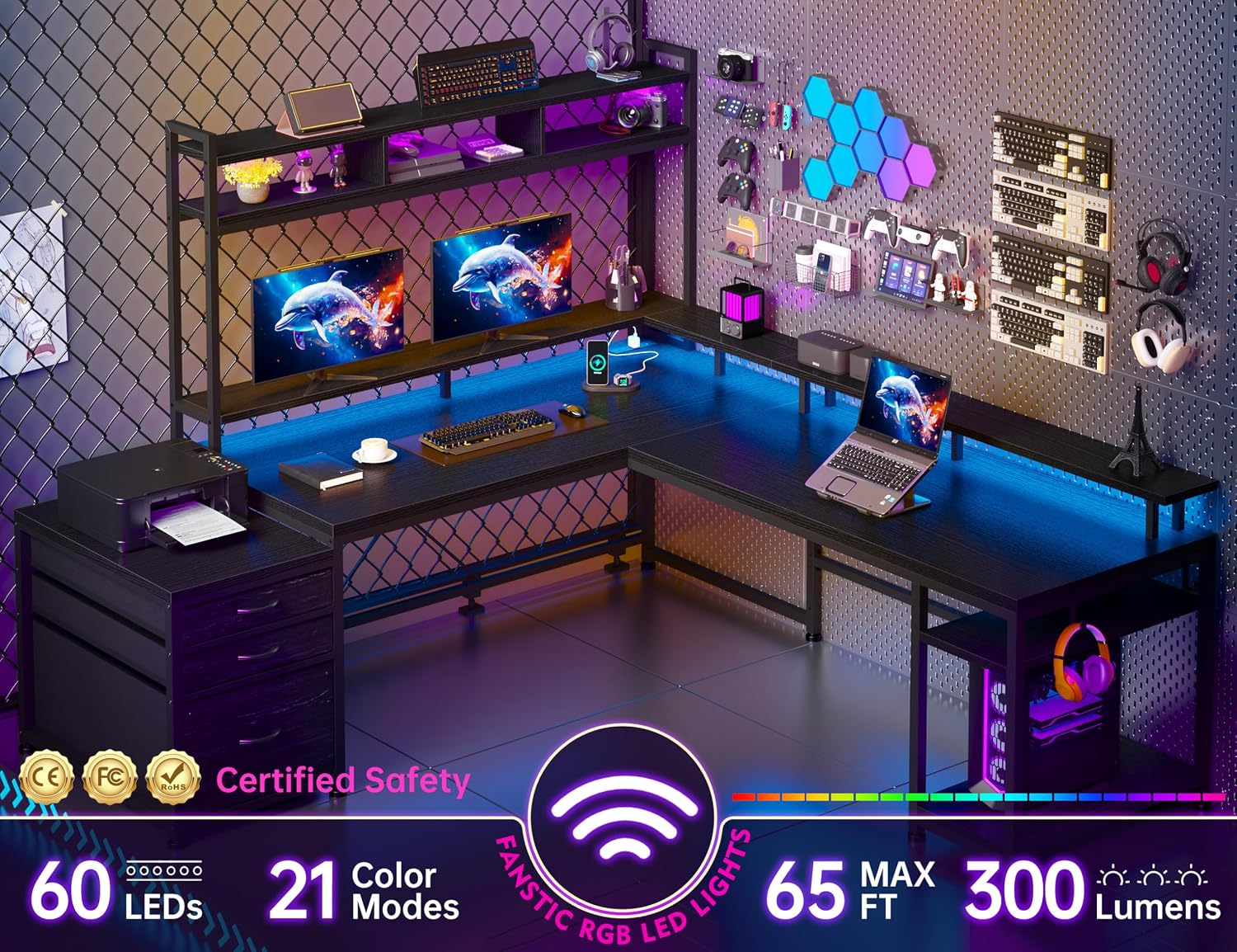 Meja Gaming Bentuk L 64x59 Inc - Home Office With Two Desks ulasan dan harga